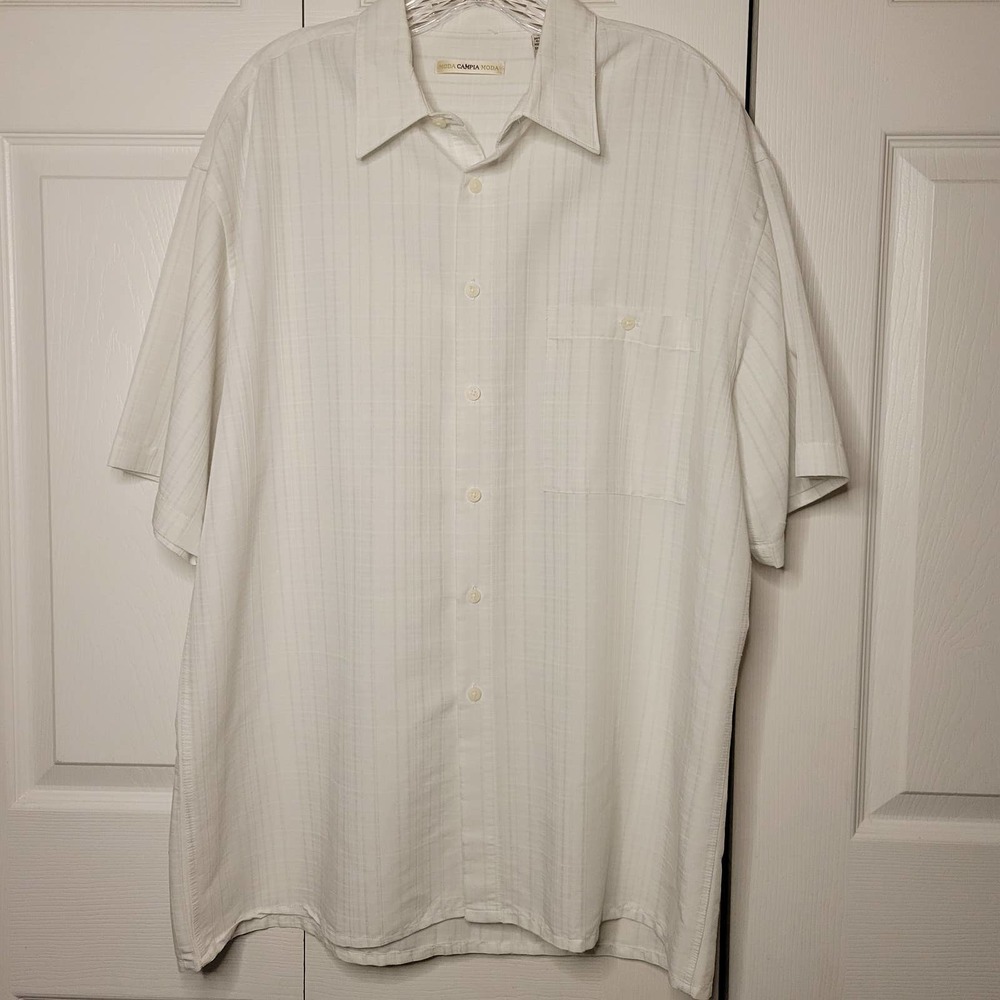 Moda Campia Men's White Ribbed Short Sleeve Button Shirt